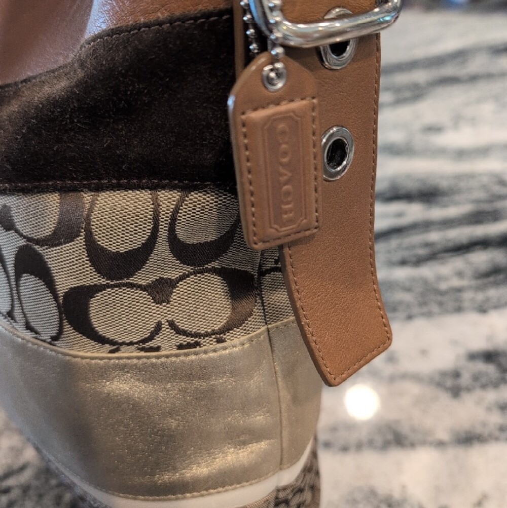 Coach Patchwork Brown Multi-Texture Hobo Shoulder Bag w/Matching Wristlet - Picture 4 of 16